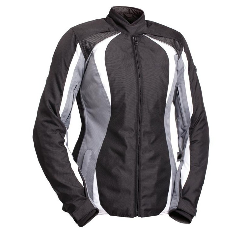 This Women's BiLT Motorcycle Jacket in size S features a sleek design in black,